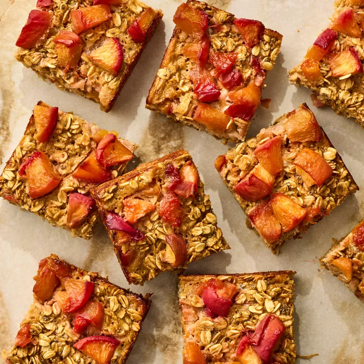 Peach oatmeal bars, Oatmeal breakfast bars, Healthy grab-and-go breakfast, Peach breakfast bars, Baked oatmeal bars
