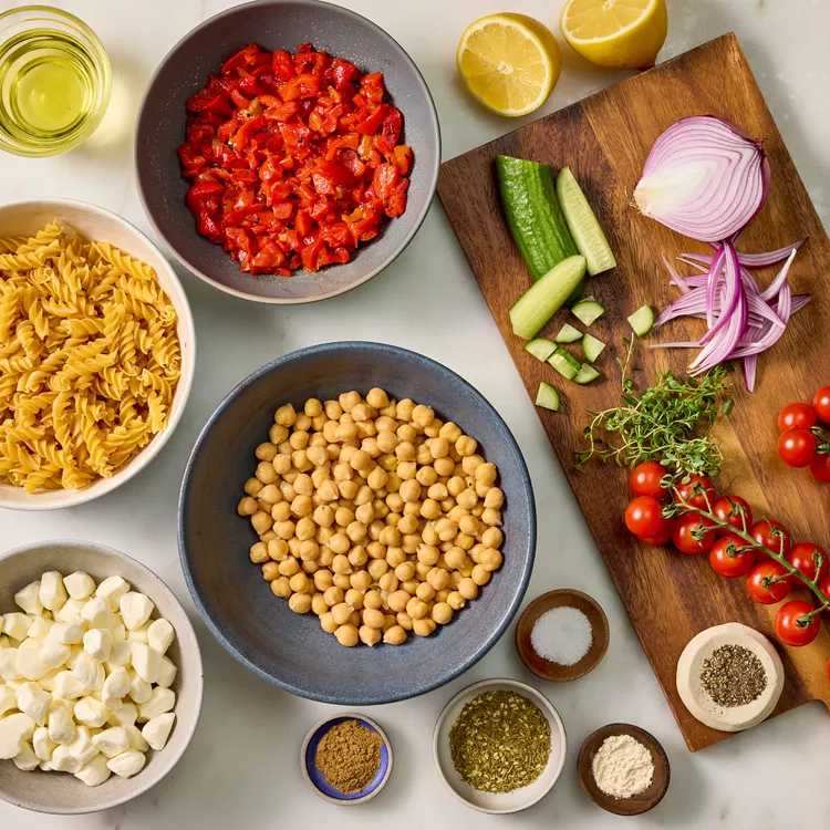 High protein pasta salad, Chickpea pasta recipe, Vegetarian pasta salad, Protein pasta salad recipe, High protein vegetarian recipes
