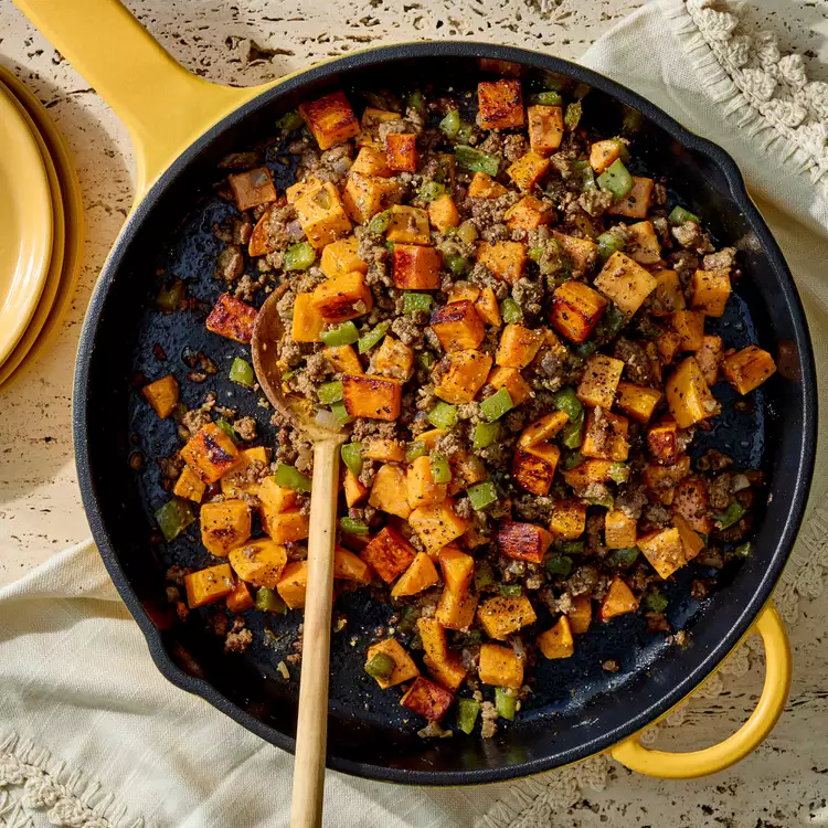 Ground beef skillet, Sweet potato skillet, High-protein skillet, One-pan dinner, Ground beef and sweet potato