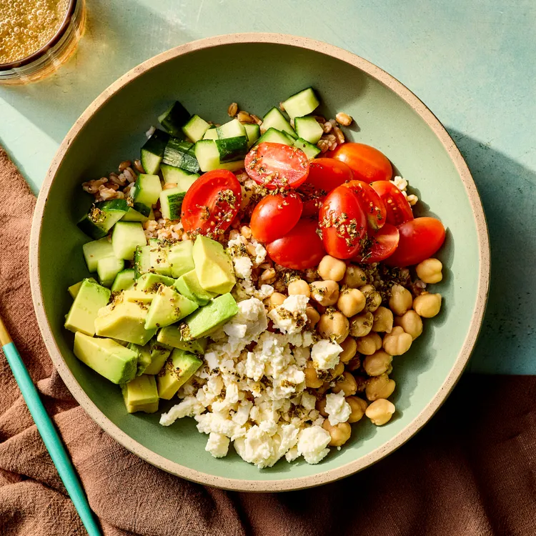 Chickpea grain bowl, Farro grain bowl, Chickpea farro bowl