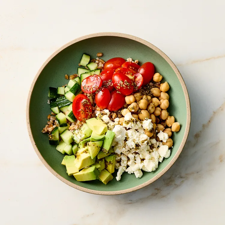 Chickpea grain bowl, Farro grain bowl, Chickpea farro bowl